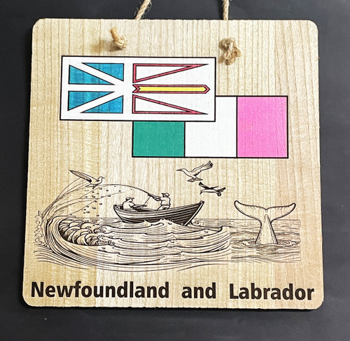 Wall Art - Words of Wisdom / HD-WAWI-9074: Newfoundland Fishing Boat and Whale (Natural) - Laser Engraved Panel