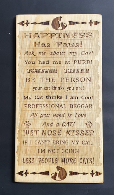 Wall Art - Words of Wisdom / HD-WAWI-9075A: Happiness has Paws - CATs (Natural) - Laser Engraved Panel