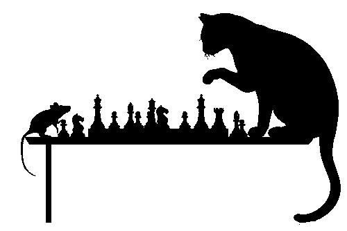 Doorway Toppers / HD-DT-25: Cat and Mouse Playing Chess (Black)