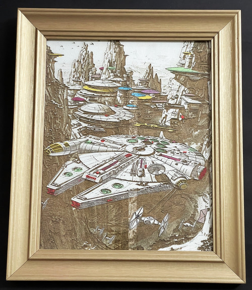 Wall Art - Words of Wisdom / HD-WAWI-9001: Engraved Image: Millennium Falcon - 8 x 11 Engraving - Gold Frame