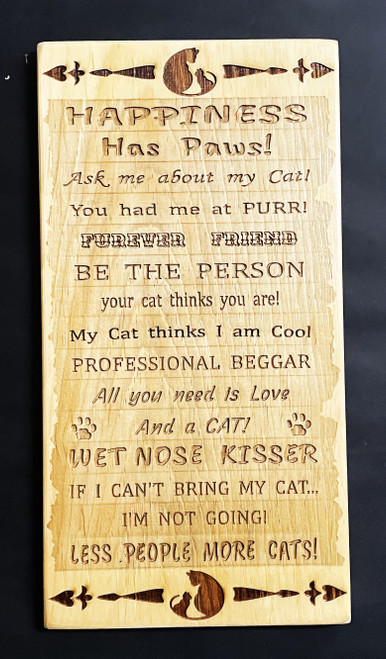 Wall Art - Words of Wisdom / HD-WAWI-9075A: Happiness has Paws - CATs (Natural) - Laser Engraved Panel
