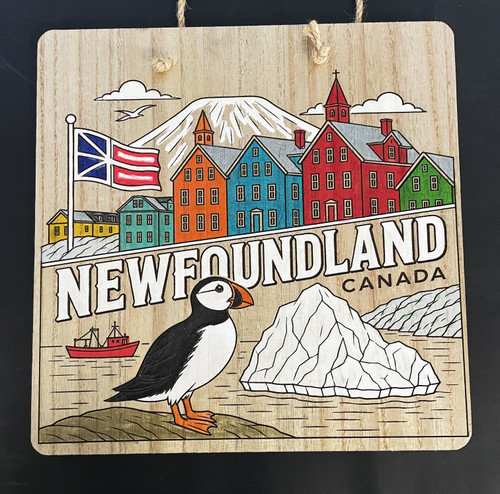 Wall Art - Words of Wisdom / HD-WAWI-9319: Newfoundland Port & Puffin (Natural) - Laser Engraved Panel