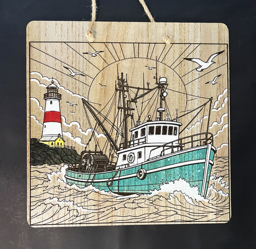 Wall Art - Words of Wisdom / HD-WAWI-9327: Lighthouse and Ship Scene (Natural) - Laser Engraved Panel