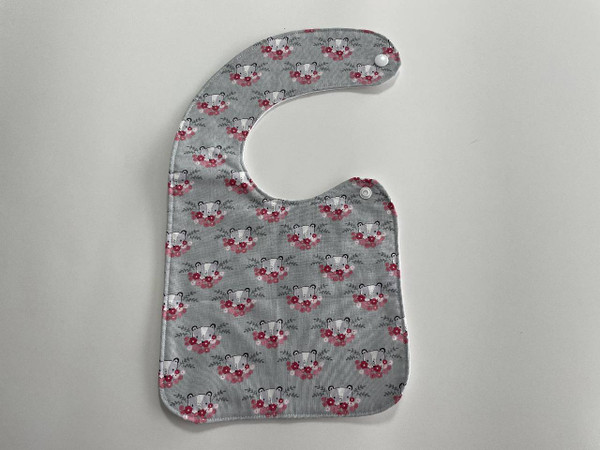 Baby Bibs / BI-B-17: Grey Fox & Flowers (Green) - Square