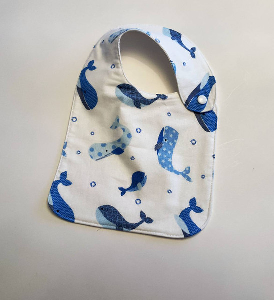Baby Bibs / BI-B-41: Blue Whales (White) - Square