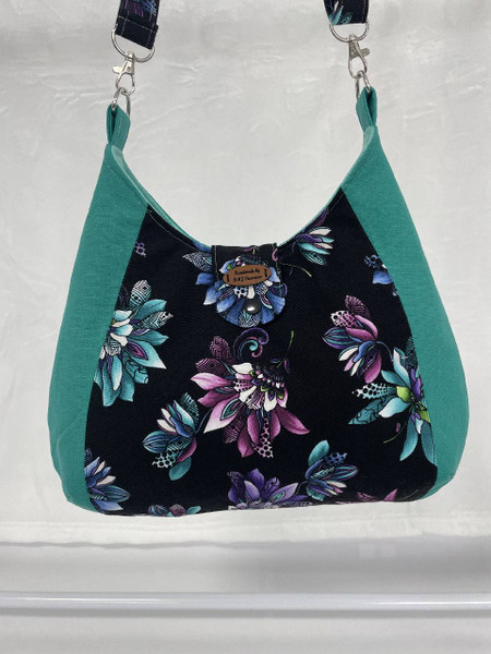 Cross Body Bags / HB-CB-1: Black (Teal Flowers)
