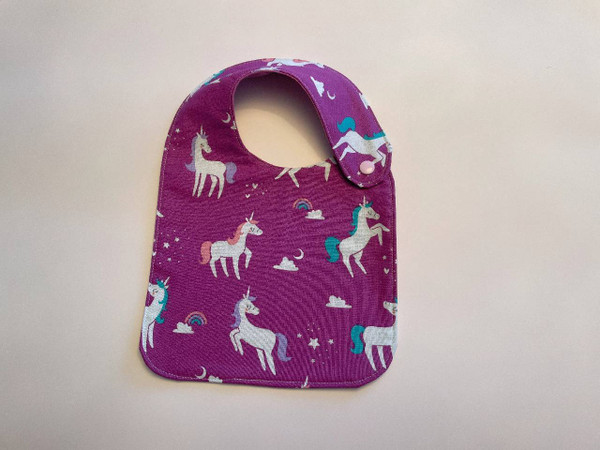Baby Bibs / BI-B-13: White Unicorn (Purple) - Square