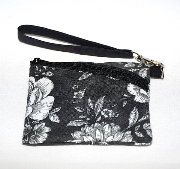Coin Purses / HB-CP-11: Black (White Flowers)