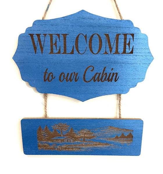 Wall Art - Words of Wisdom / HD-WAWI-32: Welcome to our Cabin (Blue) - 2 Panel