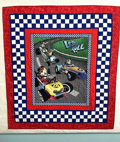 Laps and Throws / Q-LT-21: Mickey Lets Go Racing and Car Track Back - Double Sided (Brown and Burgundy)