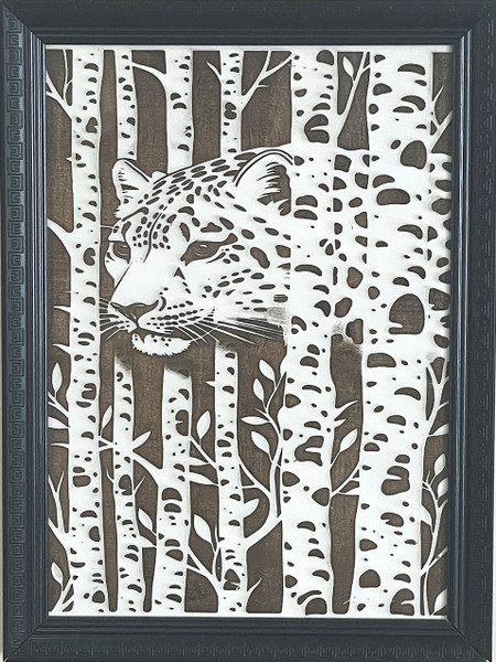 Wall Art - Words of Wisdom / HD-WAWI-315: Engraved Image: Tree Scene - Leopard - 8 x 10 Laser Engraved Picture with Black Frame