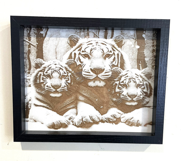 Wall Art - Words of Wisdom / HD-WAWI-8017: Engraved Image: Tiger and Cubs - 8 x 11 Engraving - Black Frame