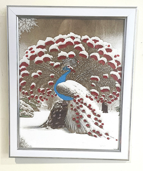 Wall Art - Words of Wisdom / HD-WAWI-8020: Engraved Image: Peacock (Red) - 8 x 11 Engraving - White Frame