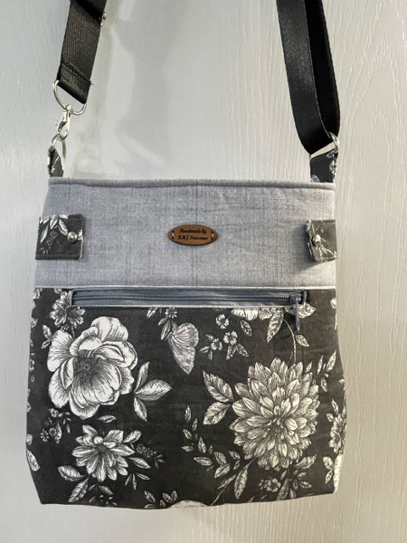 Cross Body Bags / HB-CB-23: Grey Flowers (Grey Top)