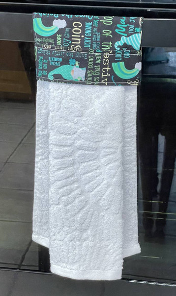 Decor Kitchen Towels / DK-KT-1: Green Gnomes (White)