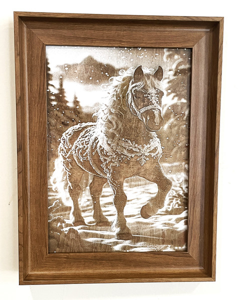 Wall Art - Words of Wisdom / HD-WAWI-8016: Engraved Image: Horse - 8 x 11 Engraving - Brown Frame