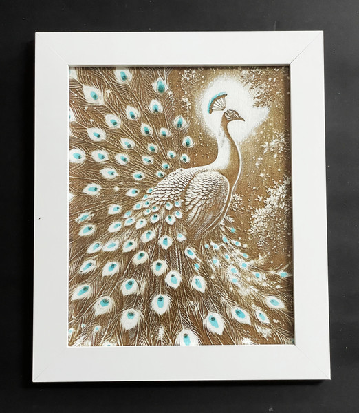 Wall Art - Words of Wisdom / HD-WAWI-8022: Engraved Image: Peacock (Blue) - 8 x 11 Engraving - Black Frame