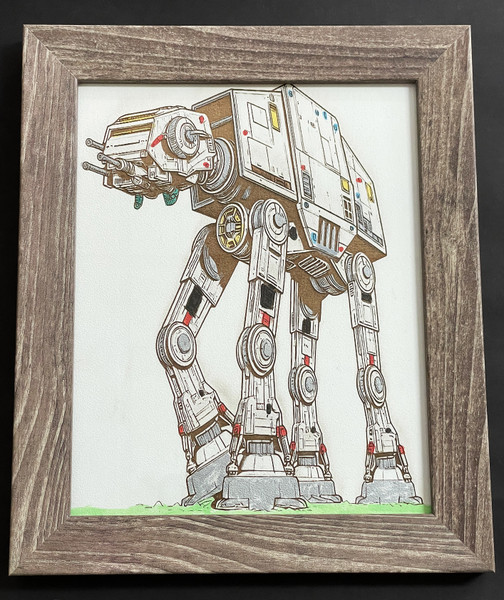 Wall Art - Words of Wisdom / HD-WAWI-9004: Engraved Image: Star Wars Imperial Walker - 8 x 11 Engraving - Brown Frame