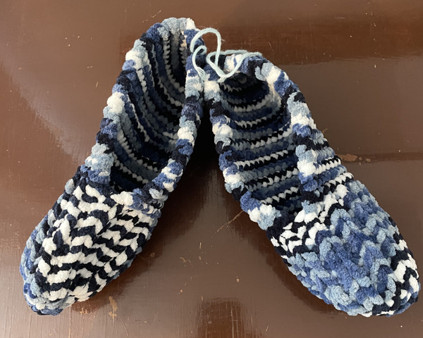 Knitted - Slippers / KC-KS-9: Blue (Blue / White)