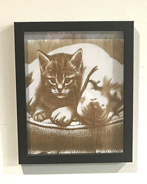 Wall Art - Words of Wisdom / HD-WAWI-300: Engraved Image: Dog and Cat Buddies - 8 x 10 Laser Engraved Picture with Black Frame
