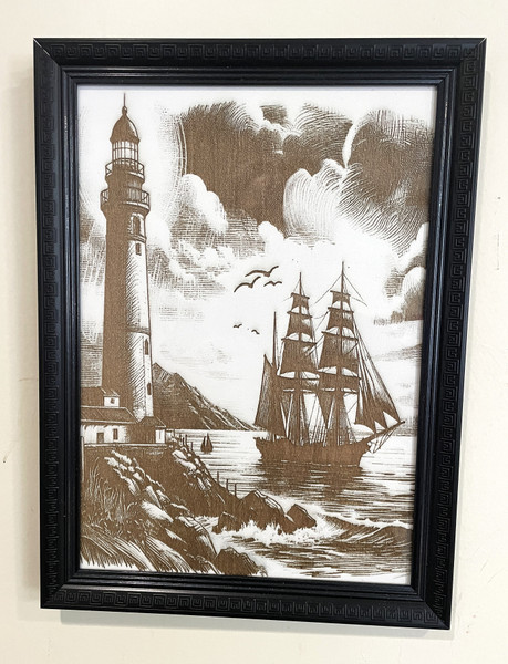 Wall Art - Words of Wisdom / HD-WAWI-603: Engraved Image: Lighthouse and Ship - 8 x 11 Engraving - Black Frame