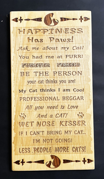 Wall Art - Words of Wisdom / HD-WAWI-9075A: Happiness has Paws - CATs (Natural) - Laser Engraved Panel