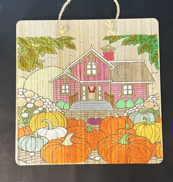 Wall Art - Words of Wisdom / HD-WAWI-9307: Fall House Scene (Natural) - Laser Engraved Panel