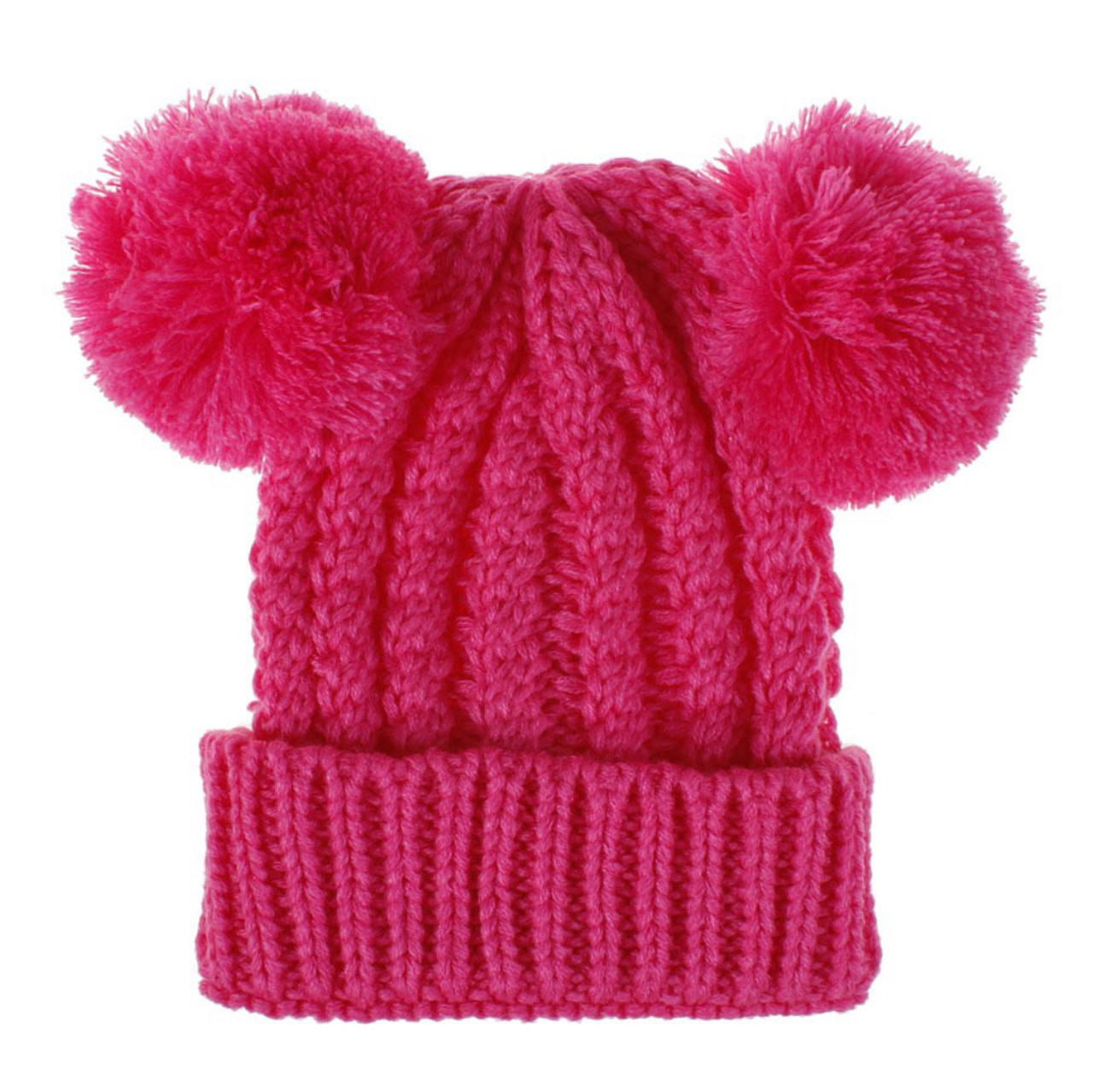 Bobble Knit Satin Lined Winter Hat For Kids Hot Pink The