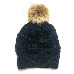 Adult Satin-Lined Pom Hat - Black Adult Satin-Lined Pom Hat - Black
