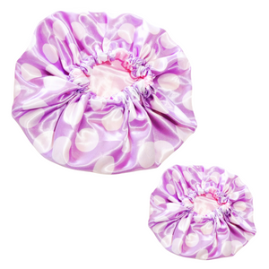 Mommy and Me Reversible Satin Bonnet - Purple Pops (Choose up to 3 bonnets) Mommy and Me Reversible Satin Bonnet - Purple Pops (Choose up to 3 bonnets)