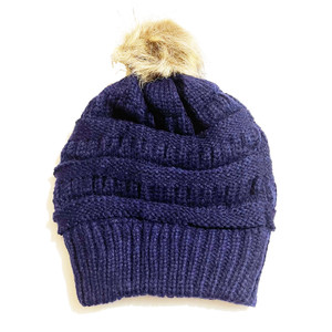 Adult Satin-Lined  Pom Hat - Navy Adult Satin-Lined  Pom Hat - Navy