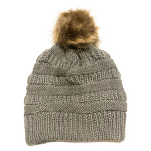 Adult Satin-Lined Pom Hat - Grey Adult Satin-Lined Pom Hat - Grey
