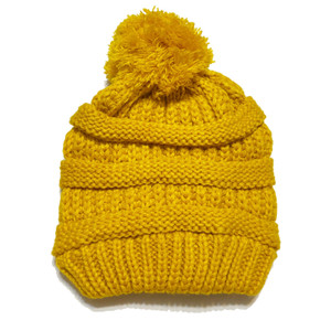 Kid's Satin-Lined Pom Knit Hat - Mustard Kid's Satin-Lined Pom Knit Hat - Mustard