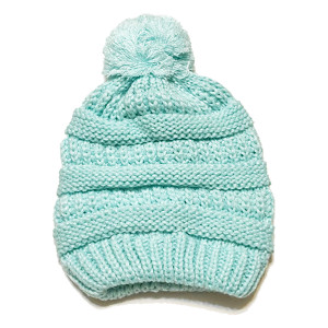 Kid's Satin-Lined Pom Knit Hat - Mint Kid's Satin-Lined Pom Knit Hat - Mint