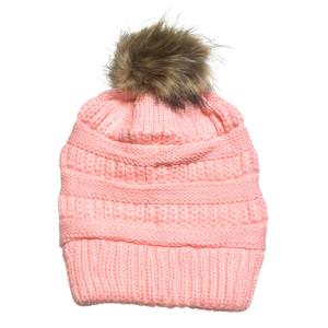 Adult Satin-Lined Pom Hat - Pastel Pink Adult Satin-Lined Pom Hat - Pastel Pink
