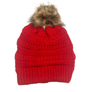 Adult Satin-Lined Pom Hat - Red Adult Satin-Lined Pom Hat - Red