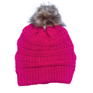 Adult Satin-Lined Pom Hat - Hot Pink Adult Satin-Lined Pom Hat - Hot Pink