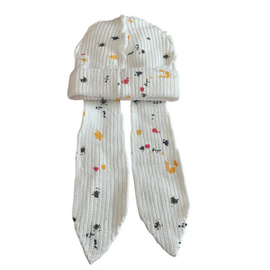 Splatter Paint Floppy Satin-Lined Pom Beanie - white Splatter Paint Floppy Satin-Lined Pom Beanie - white