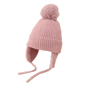 Toddler Fuzzy Flap Satin-Lined Pom Beanie - Blush Pink Toddler Fuzzy Flap Satin-Lined Pom Beanie - Blush Pink
