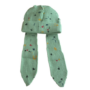 Splatter Paint Floppy Satin-Lined Pom Beanie - Lime Splatter Paint Floppy Satin-Lined Pom Beanie - Lime