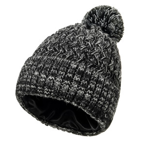 Kids Puff Stitch Pom Satin-Lined Hat - Black Kids Puff Stitch Pom Satin-Lined Hat - Black
