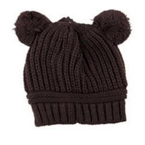 Poms Toddler Knit Hat - Brown Poms Toddler Knit Hat - Brown