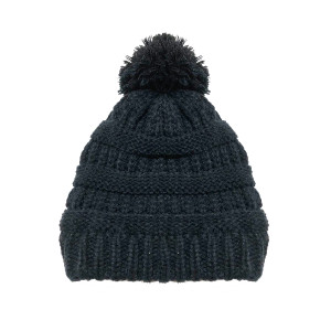 Kid's Satin-Lined Pom Knit Hat - Black Kid's Satin-Lined Pom Knit Hat - Black