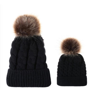 Mommy and Me Pom Knit Hat Set - Black Mommy and Me Pom Knit Hat Set - Black