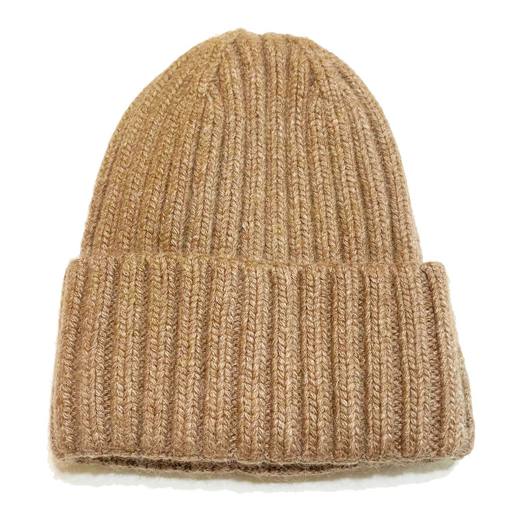 Adult Cashmere Satin Lined Beanie Hat - Tan