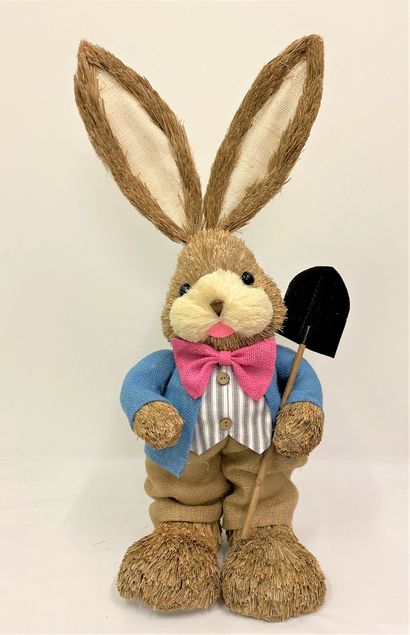65cm BRISTLESTRAW RABBIT EASTER BUNNY WITH SPADE BLUE MALE