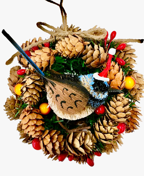 Christmas Pinecone Wreath with Blue Wren  15cm