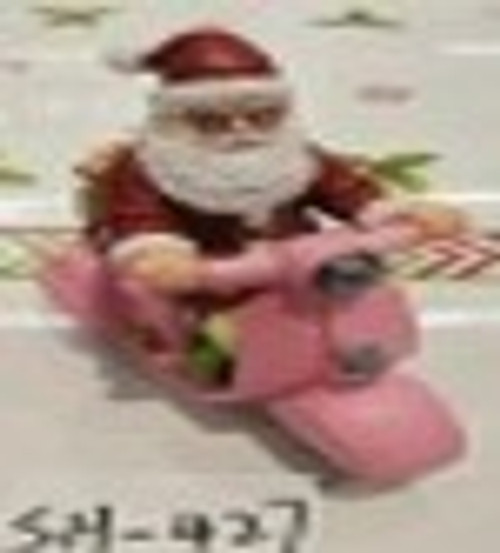 Santa - On Moped Pink Resin 16cm