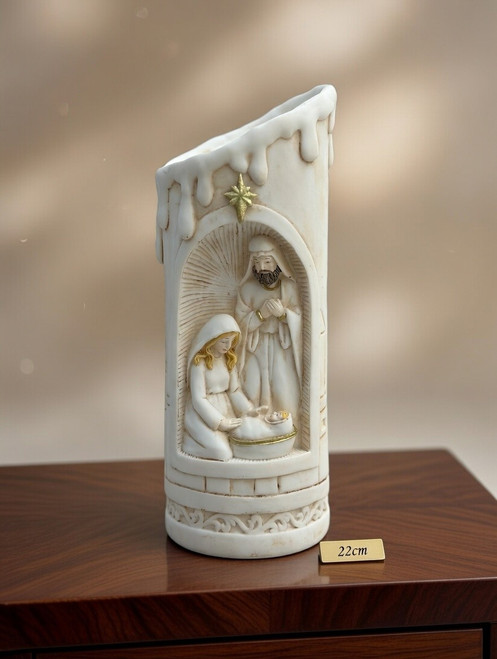 Nativity - Candle Look Marble HOLY FAMILY 18 cm