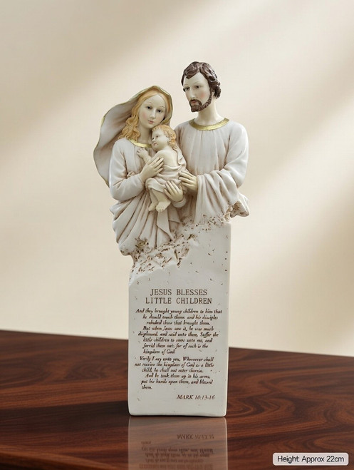 Nativity - Holy Family Marble Look with engraved Scripture  26cm